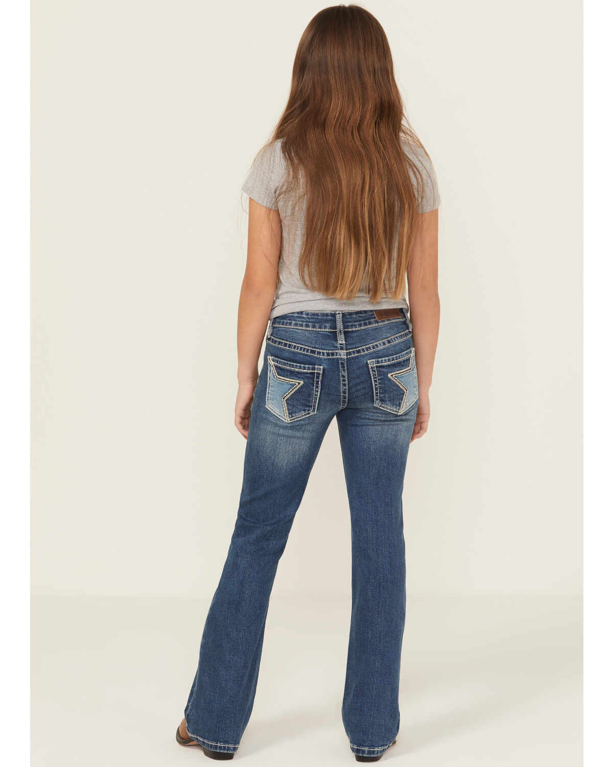 Image #1 - Rock & Roll Denim Girls' Star Embroidered Bootcut Stretch Denim Jeans, Medium Wash, hi-res
