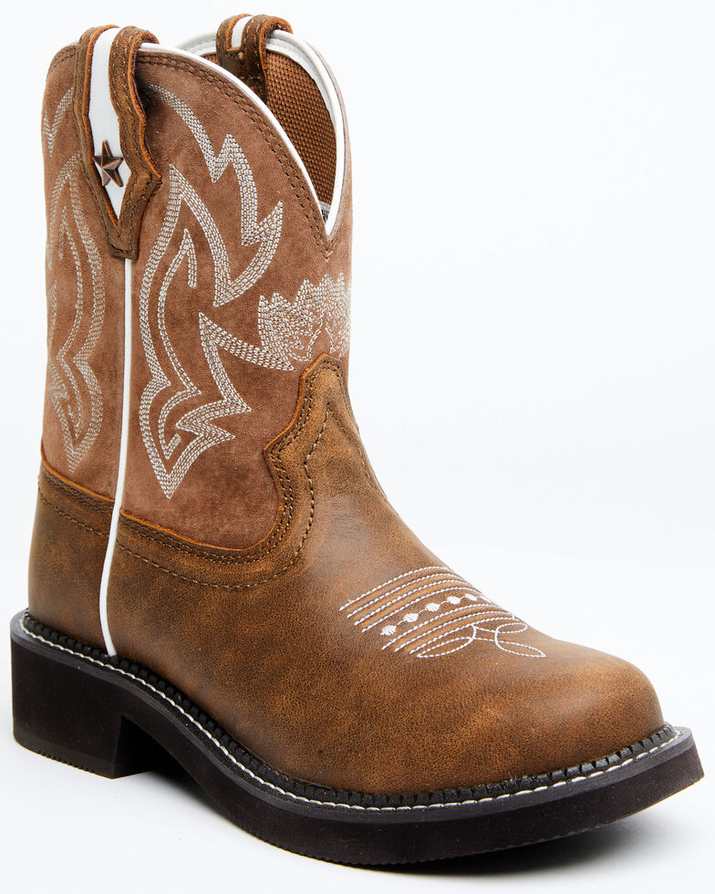 Shyanne Women's Marigold Leather Western Boots - Broad Round Toe , Brown, hi-res