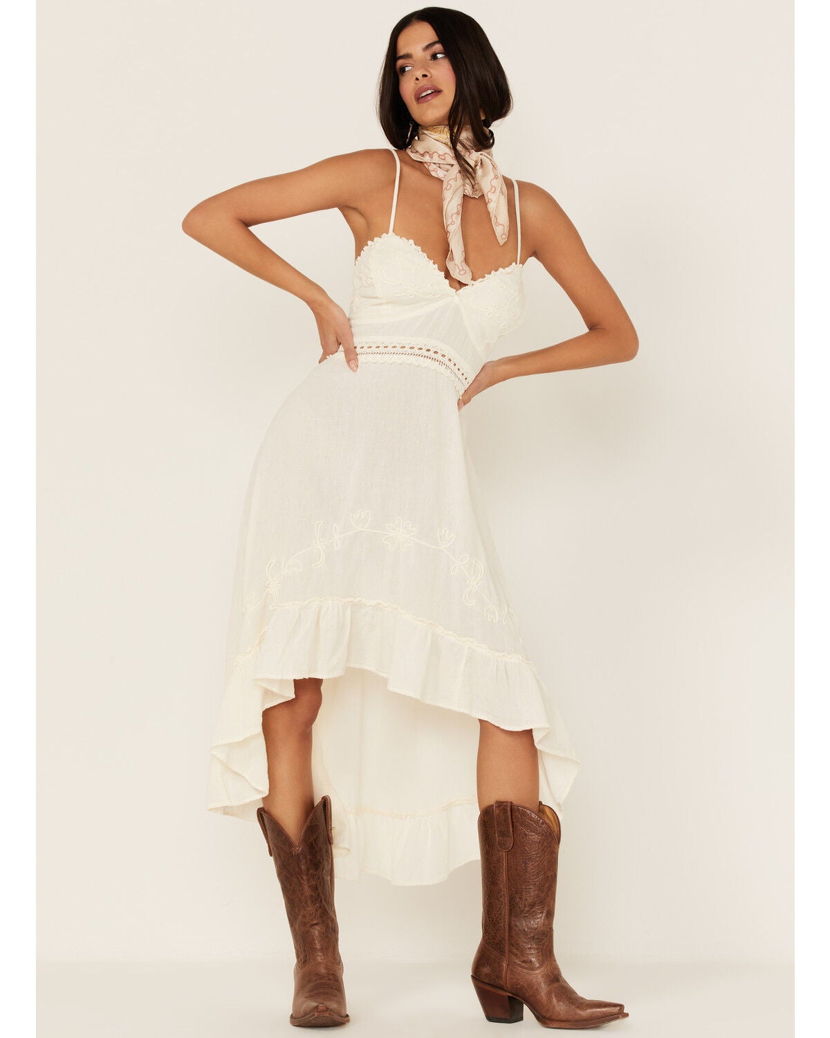 Scully Women's Embroidered Ruffled Hi-Lo Dress, Cream, hi-res