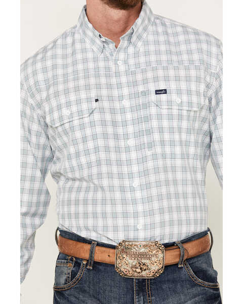 Image #3 - Wrangler Men's Performance Plaid Print Long Sleeve Button Down Western Shirt, Blue, hi-res