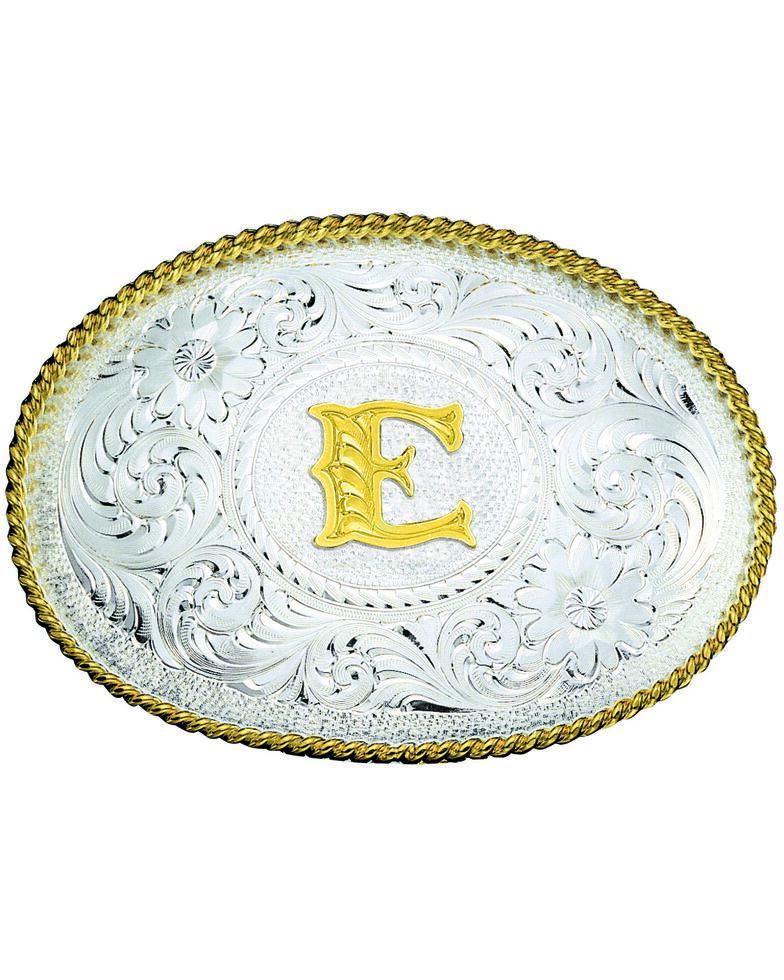 Montana Silversmiths Engraved Initial E Western Belt Buckle, Multi, hi-res