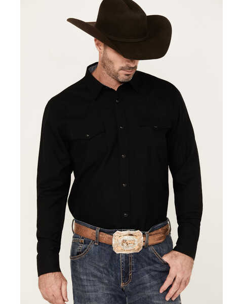 Image #1 - Cody James Men's Wooly Mammoth Solid Long Sleeve Snap Western Shirt, Black, hi-res