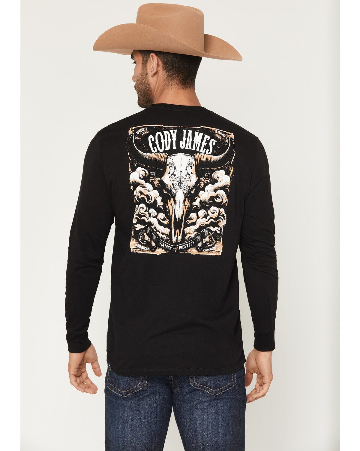 Cody James Men's Steerhead Long Sleeve Graphic T-Shirt, Black, hi-res