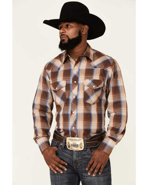 Image #1 - Roper Men's Brown Plaid Long Sleeve Snap Western Shirt , , hi-res