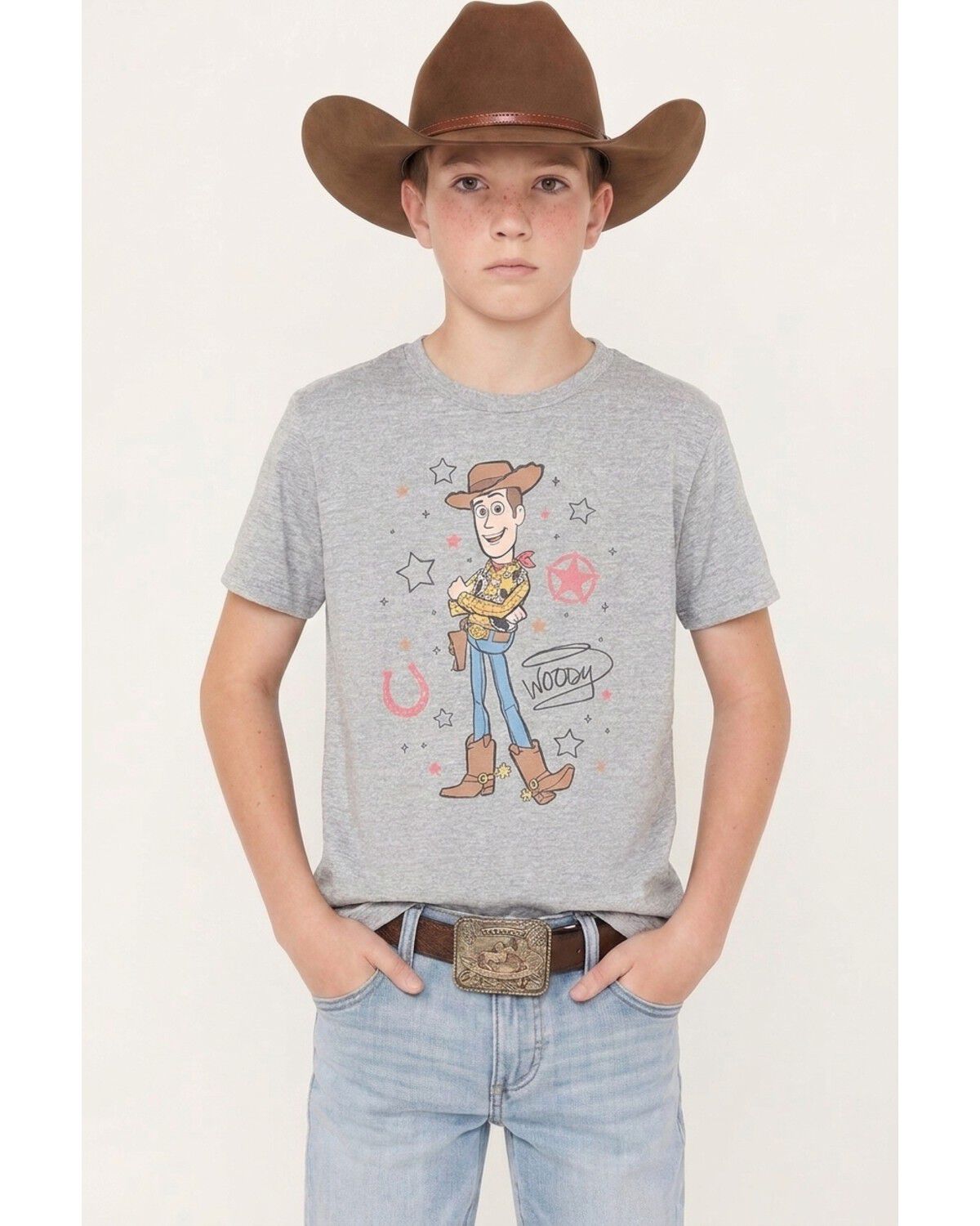Image #1 - Toy Story Boys' Signature Woody Short Sleeve Graphic T-Shirt, Grey, hi-res