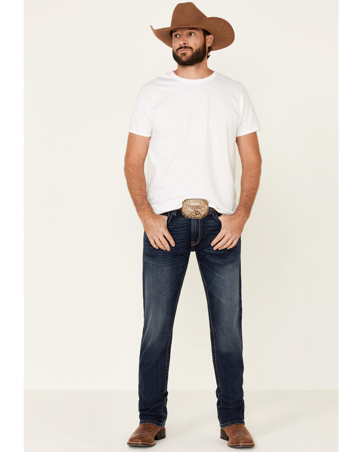 Image #1 - Ariat Men's M4 Denali Malone Dark Stretch Stackable Relaxed Straight Jeans, Blue, hi-res