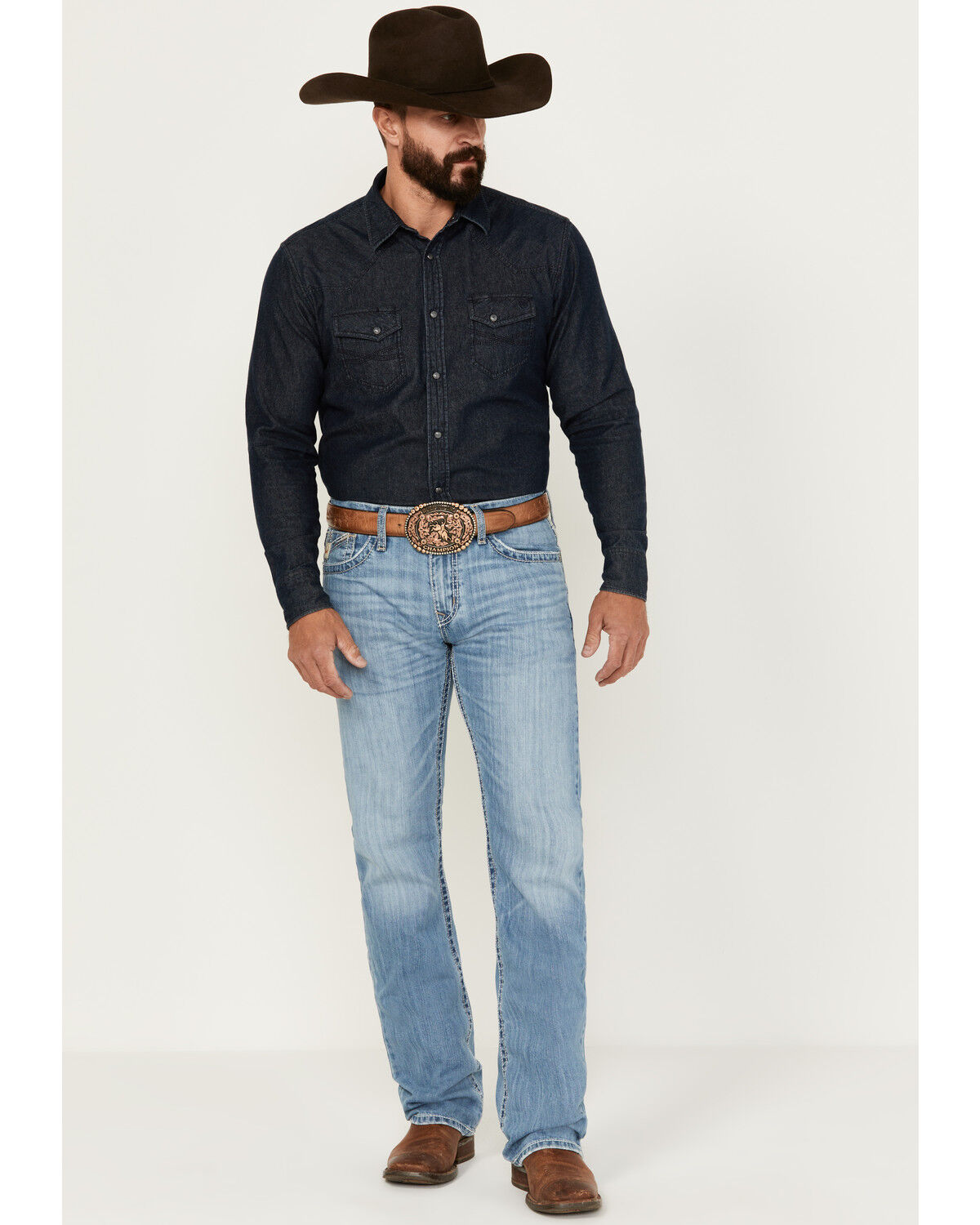 Image #1 - Cinch Men's Ian Light Stonewash Wash Performance Stretch Slim Boot Denim Jeans, Indigo, hi-res