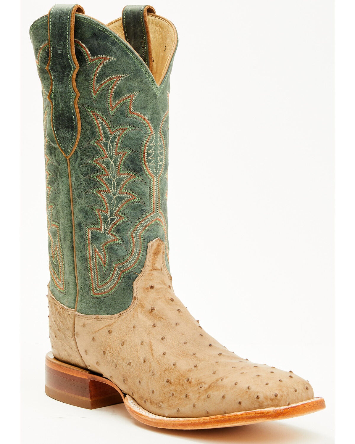 Justin Men's Chisolm Exotic Ostrich Western Boots - Broad Square Toe, Tan, hi-res