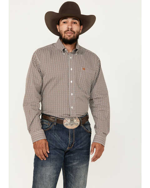 Image #1 - Cinch Men's Geo Print Long Sleeve Button-Down Western Shirt, White, hi-res