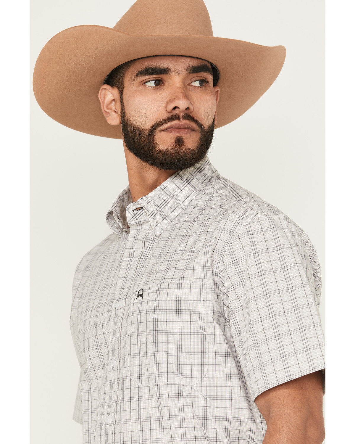 Image #2 - Cinch Men's Plaid Print Short Sleeve Button-Down Performance Stretch Western Shirt, White, hi-res