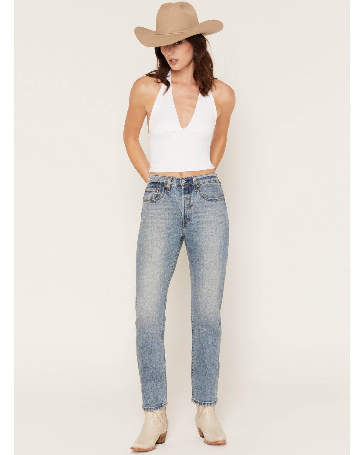 Levi's Women's 501 Medium Wash High Rise Straight Stretch Denim Jeans, Medium Wash, hi-res
