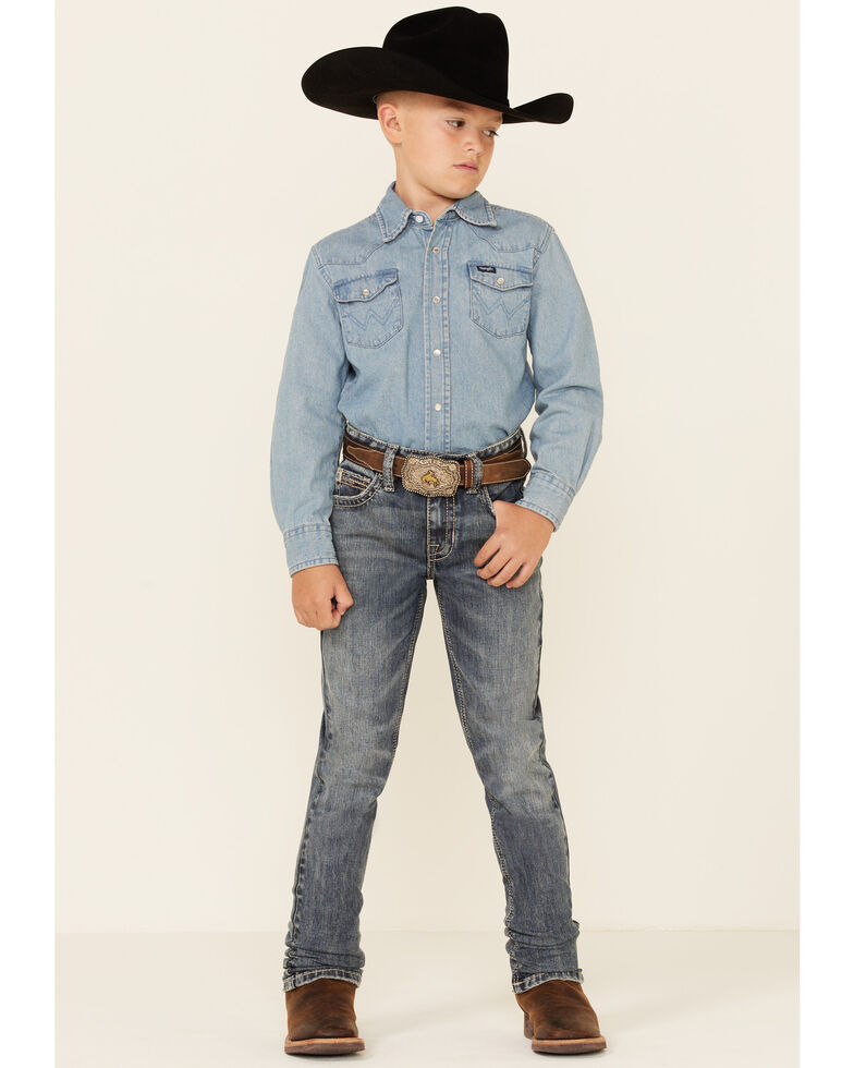 Rock & Roll Denim Boys' Medium Vintage Reflex Revolver Stretch Bootcut Jeans , Medium Blue, hi-res