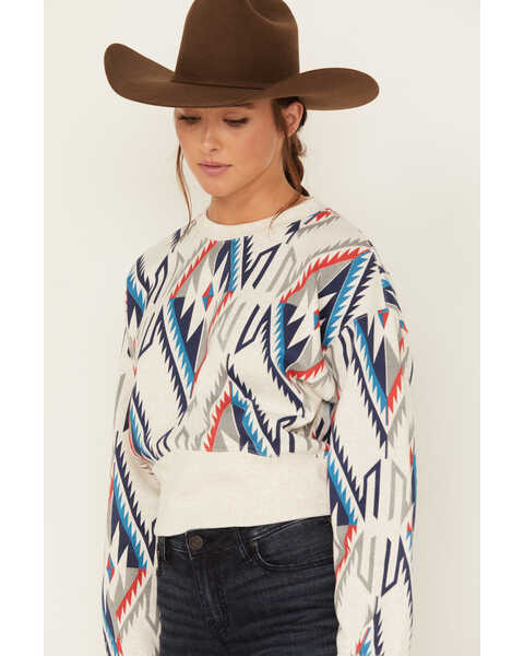 Image #2 - Ariat Women's Chimayo Southwestern Cropped Pullover, Ivory, hi-res