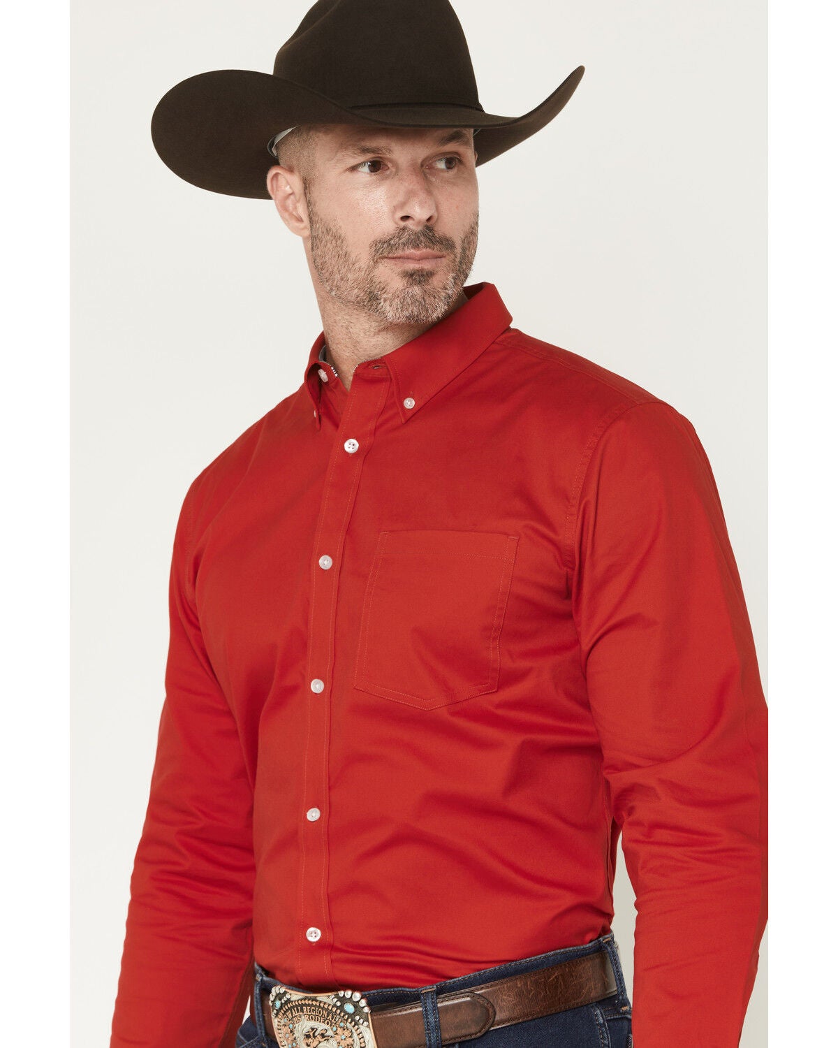 Image #2 - Cody James Men's Performance Twill Solid Long Sleeve Button-Down Stretch Western Shirt - Big, Medium Red, hi-res