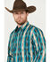 Image #2 - Roper Men's Vintage Southwestern Print Long Sleeve Western Snap Shirt, Turquoise, hi-res