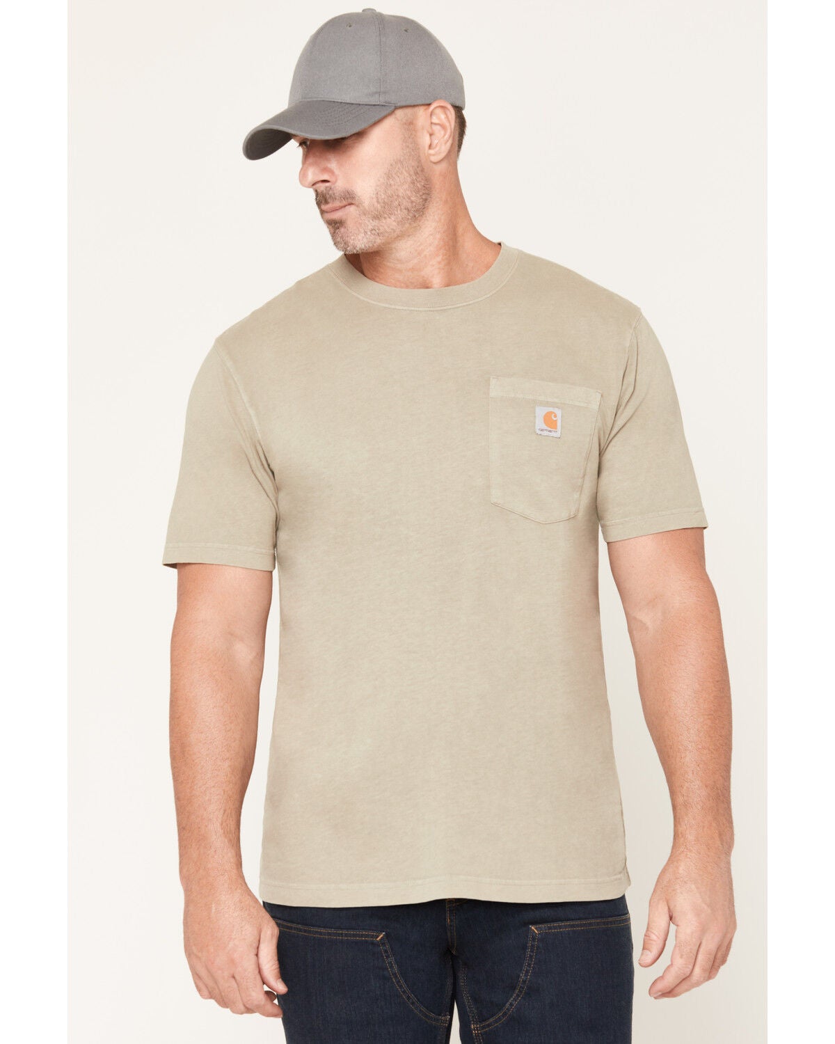 Image #1 - Carhartt Men's Relaxed Fit Lightweight Garment Dyed Short Sleeve Pocket T-Shirt, Light Grey, hi-res