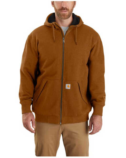 Carhartt Men's Rain Defender Thermal Lined Zip Hooded Work Sweatshirt, Brown, hi-res