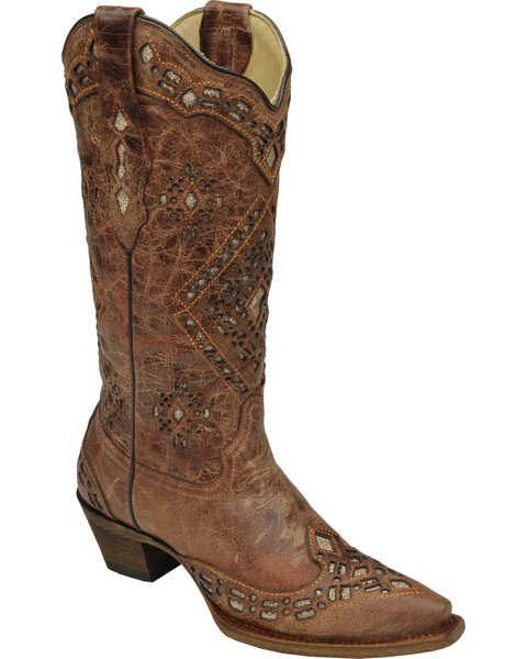 Image #1 - Corral Women's Glitter Inlay Western Boots - Snip Toe, Cognac, hi-res