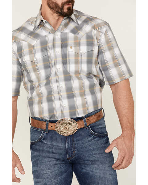 Image #3 - Stetson Men's Gold Dust Dobby Plaid Short Sleeve Pearl Snap Western Shirt , Grey, hi-res