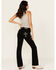 Image #1 - Miss Me Women's Mid Rise Cross Pocket 32" Bootcut Stretch Denim Jeans, Black, hi-res