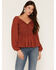Image #1 - Shyanne Women's Crochet Lace Long Sleeve Shirt, Brick Red, hi-res
