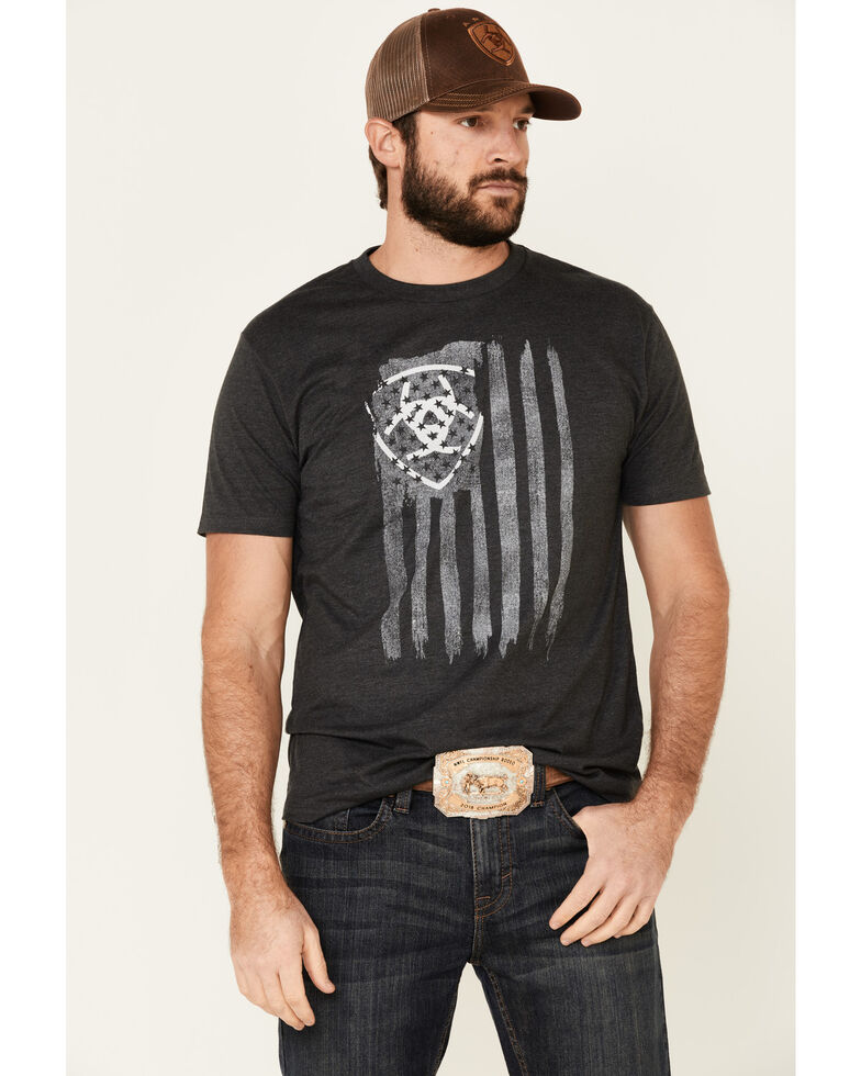 Ariat Men's Charcoal Vertical Flag Logo Graphic T-Shirt , Charcoal, hi-res
