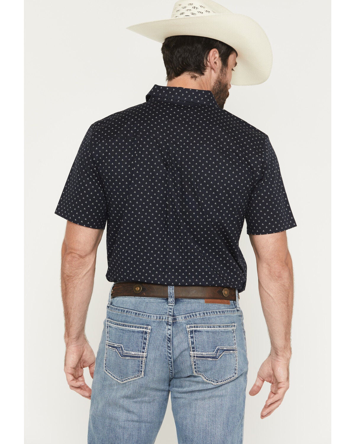 Image #4 - Cody James Men's Barrel Rider Geo Print Short Sleeve Button-Down Stretch Western Shirt, Navy, hi-res