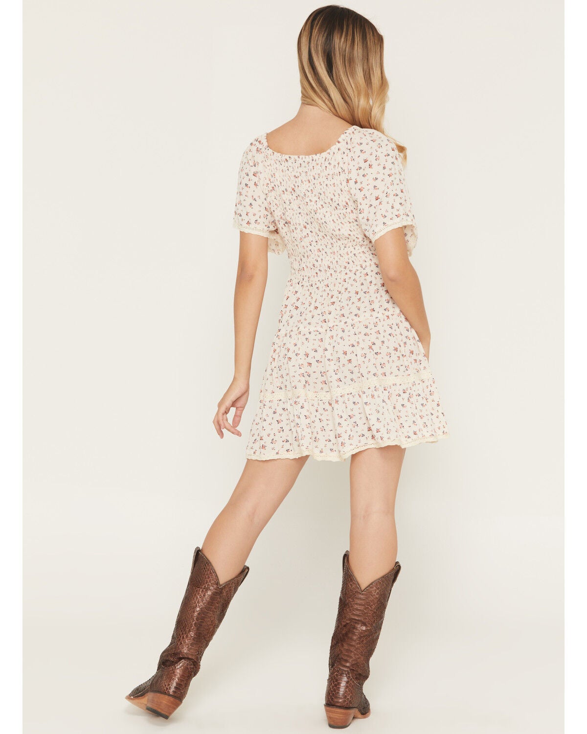 Image #4 - Angie Women's Ditsy Floral Print Short Sleeve Mini Dress, Ivory, hi-res