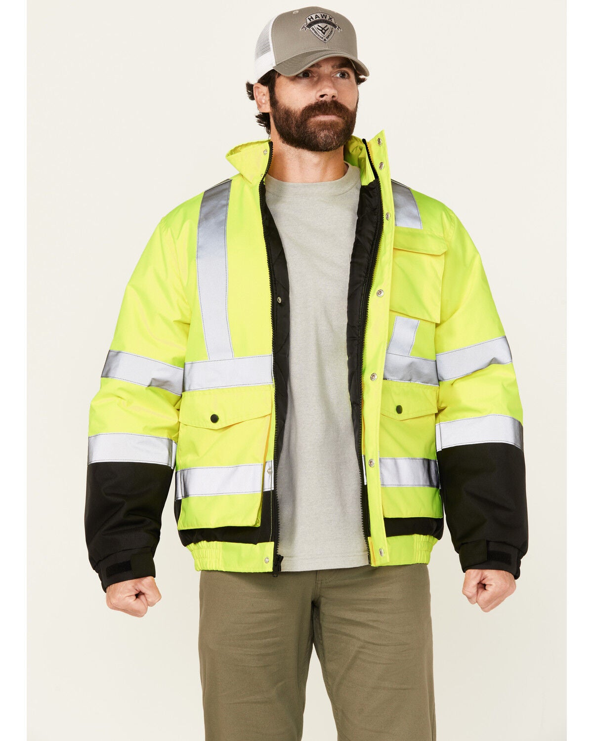 Hawx Men's Hi-Vis Bomber Jacket, Yellow, hi-res