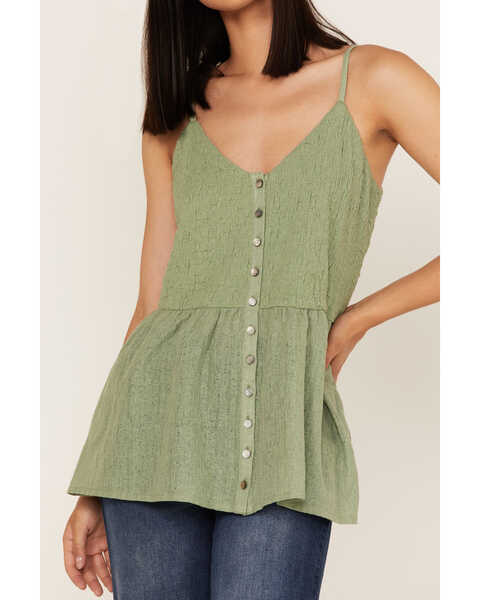 Cleo + Wolf Women's Smocked Button Front Woven Tank Top , Loden, hi-res