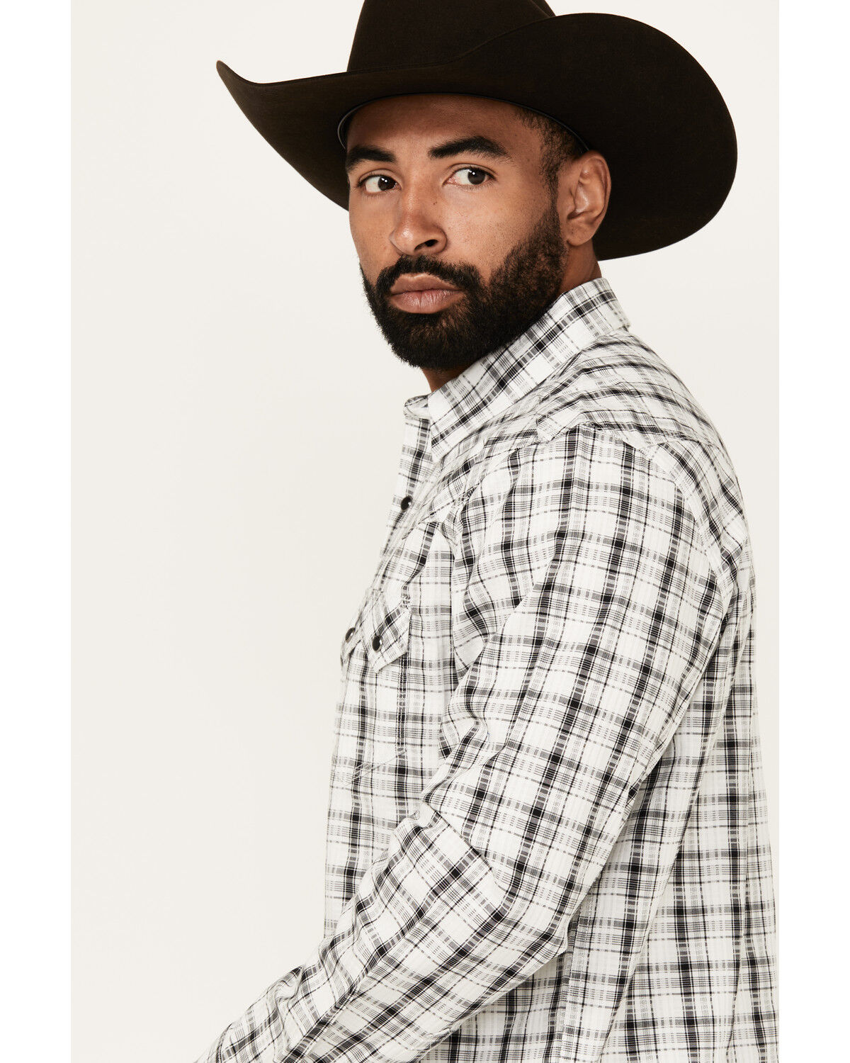 Image #2 - Moonshine Spirit Men's Traveler Plaid Print Long Sleeve Snap Western Shirt, White, hi-res