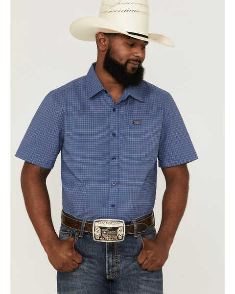Kimes Ranch Men's Spyglass Mini Check Short Sleeve Button Down Western Shirt , Blue, hi-res