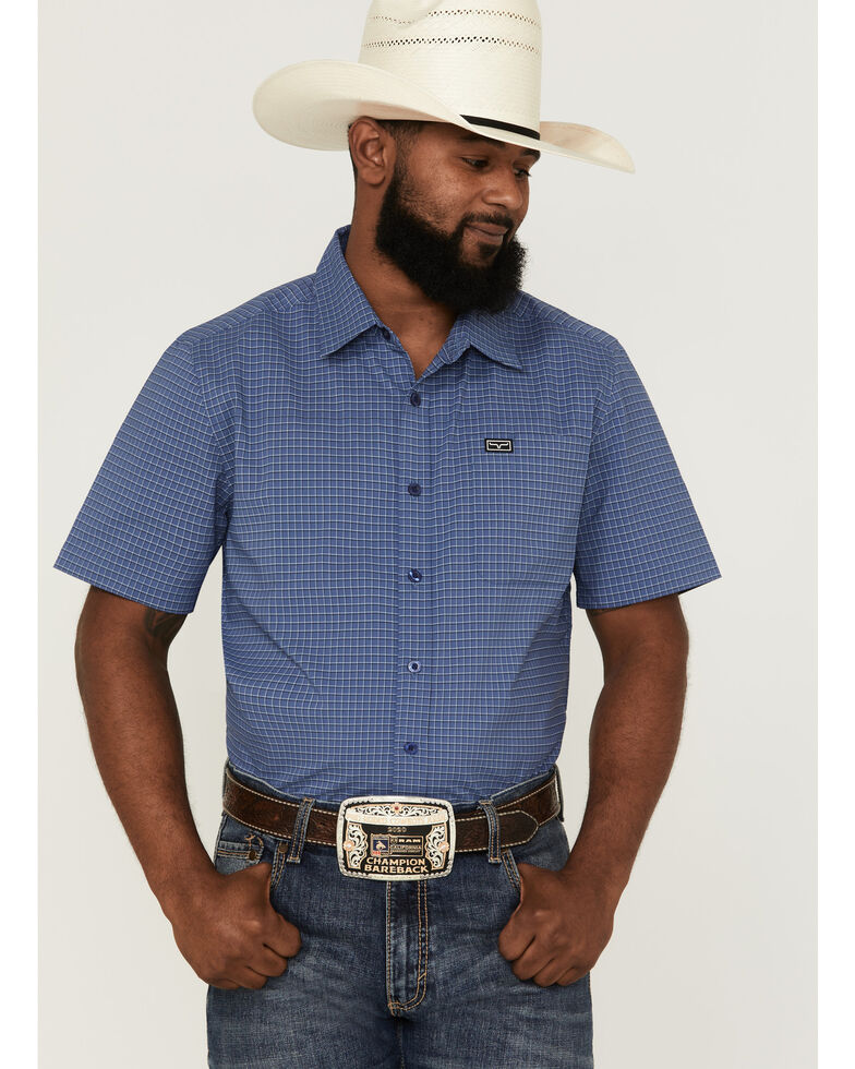 Kimes Ranch Men's Spyglass Blue Mini Check Short Sleeve Button-Down Western Shirt , Blue, hi-res