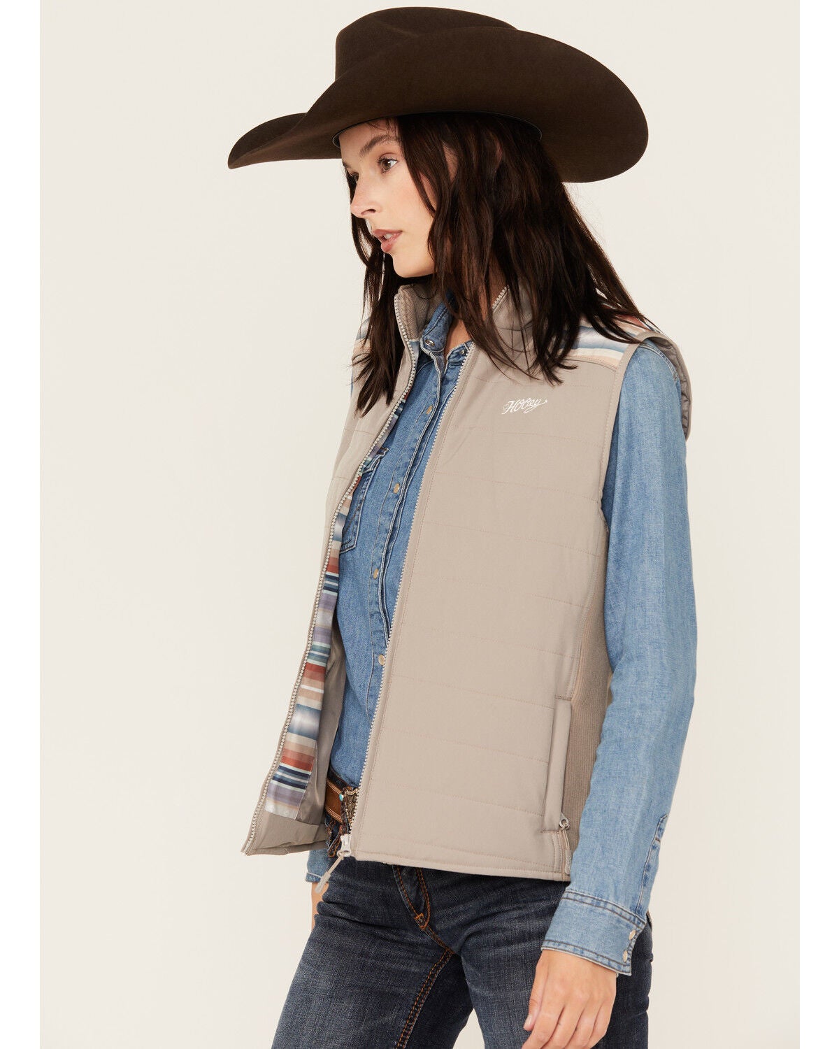 Image #2 - Hooey Women's Serape Yoke Full Zip Packable Vest, , hi-res