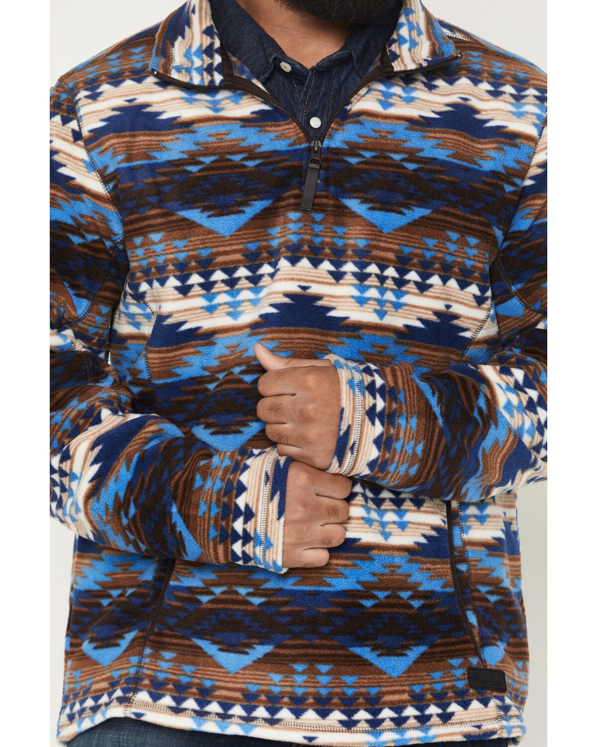 Image #3 - Rock & Roll Denim Men's Boot Barn Exclusive Southwestern Print 1/4 Zip Pullover, Blue, hi-res