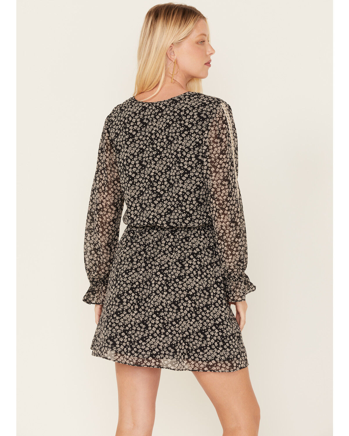 Image #4 - Beyond The Radar Women's Floral Print Long Sleeve Mini Dress, Black, hi-res