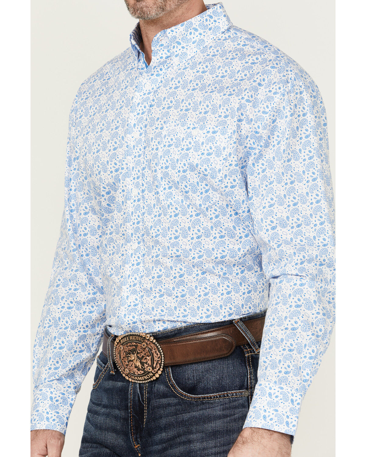 Image #2 - George Strait By Wrangler Men's Paisley Print Long Sleeve Button-Down Stretch Western Shirt, Blue, hi-res