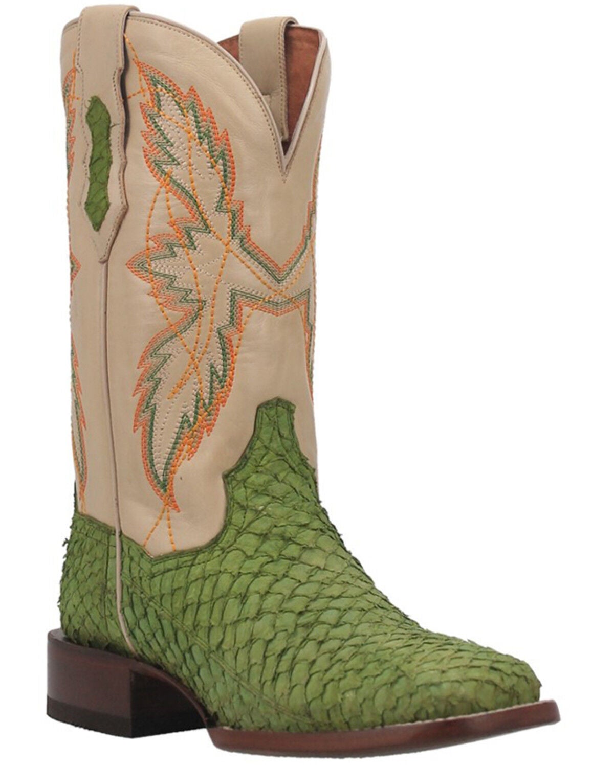 Dan Post Women's Exotic Seabass Western Boots - Broad Square Toe, Green, hi-res