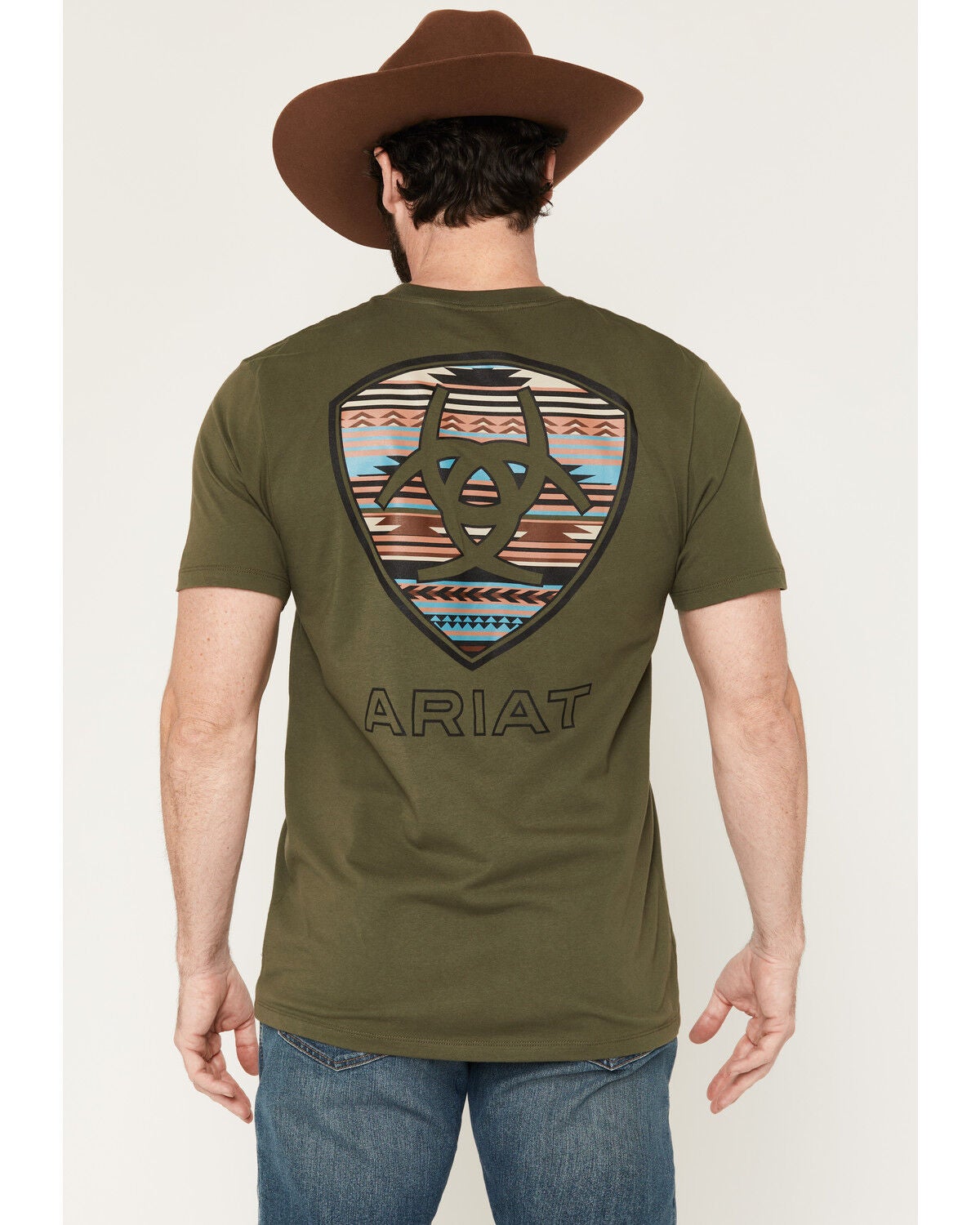 Ariat Men's Serape Shield Short Sleeve Graphic T-Shirt, Olive, hi-res