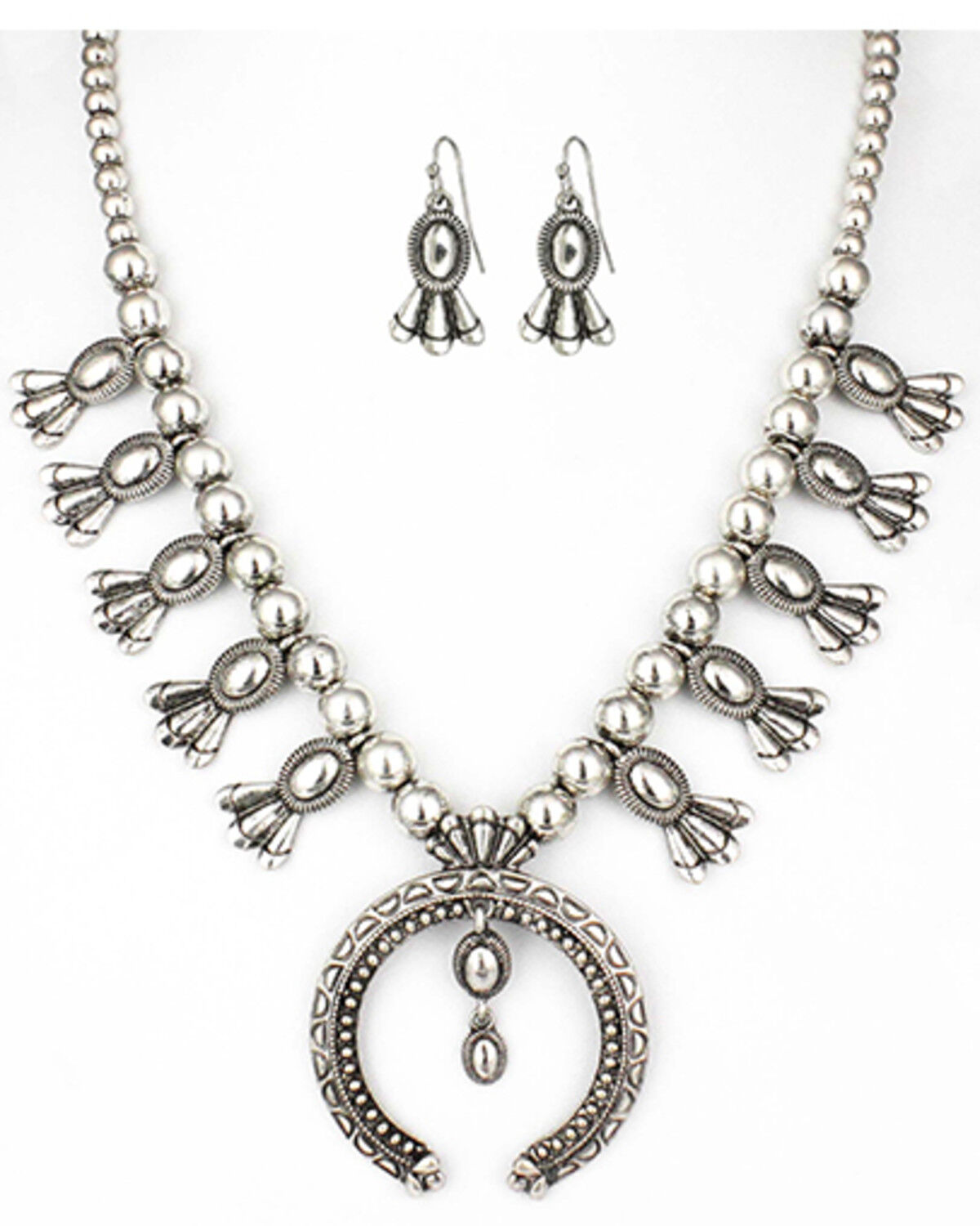 Image #1 - Shyanne Women's Squash Blossom Necklace & Earrings Set, Silver, hi-res