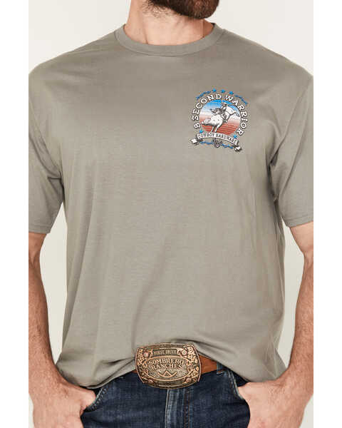 Image #3 - Cowboy Hardware Men's 8 Second Warrior Bull Rider Short Sleeve Graphic T-Shirt, Grey, hi-res