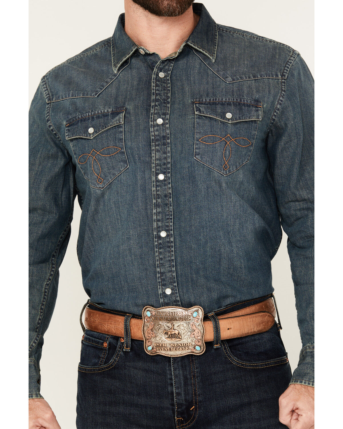 Image #3 - Cody James Men's Medium Wash Denim Long Sleeve Pearl Snap Western Shirt, Medium Wash, hi-res