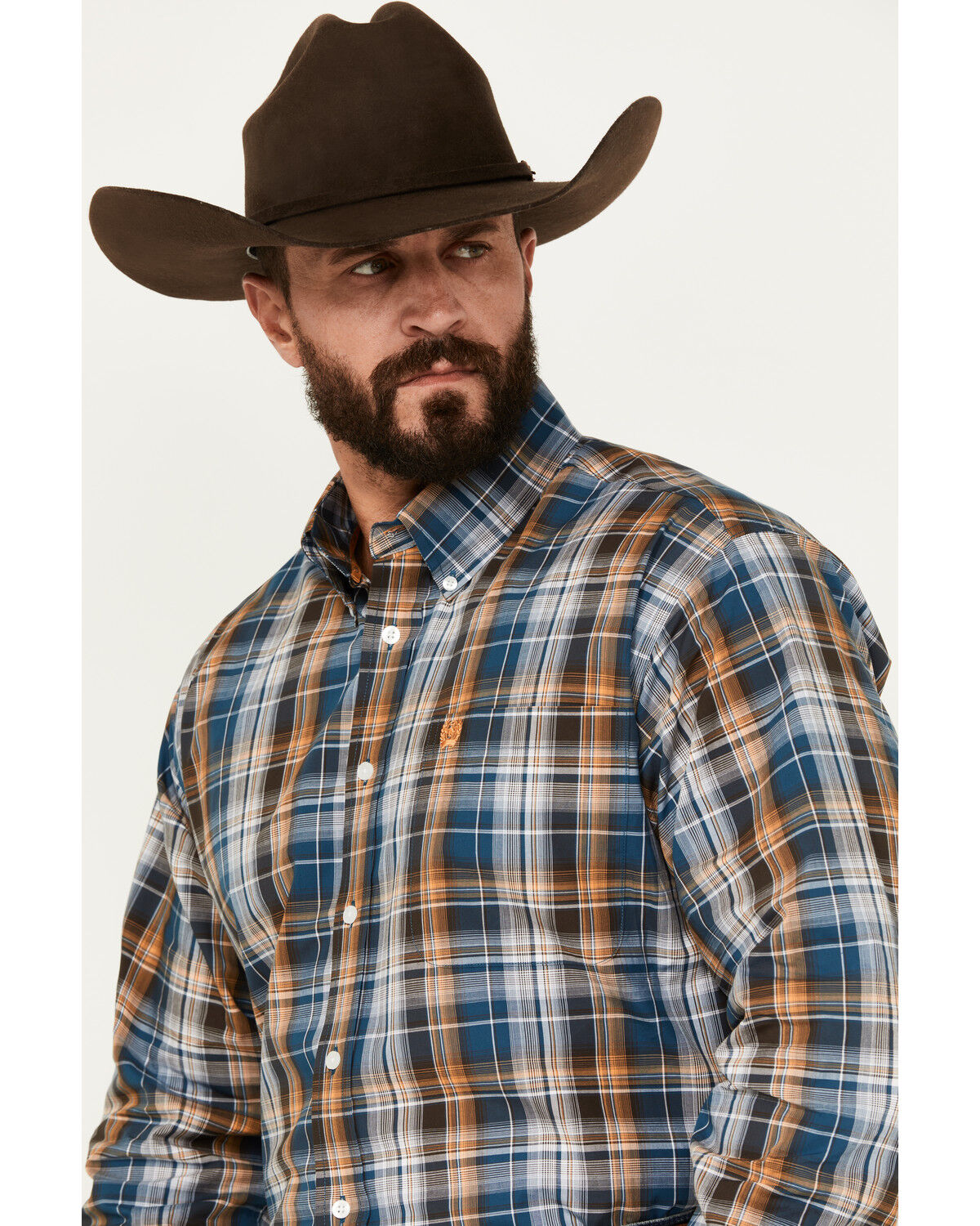 Image #2 - Cinch Men's Plaid Print Long Sleeve Button-Down Western Shirt, Blue, hi-res