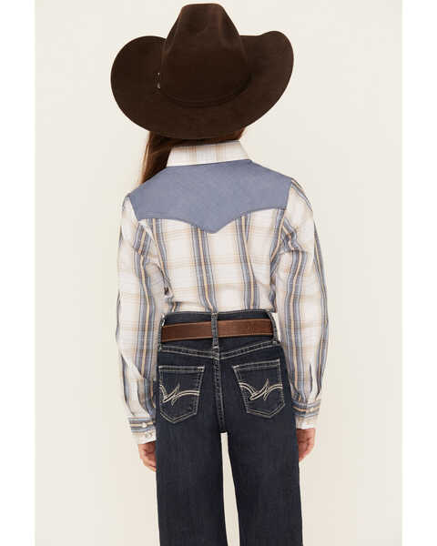 Image #4 - Ely Walker Girls' Textured Retro Plaid Print Long Sleeve Pearl Snap Western Shirt, White, hi-res