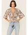Angie Women's Floral Lace-Up Front Peplum Top, Taupe, hi-res
