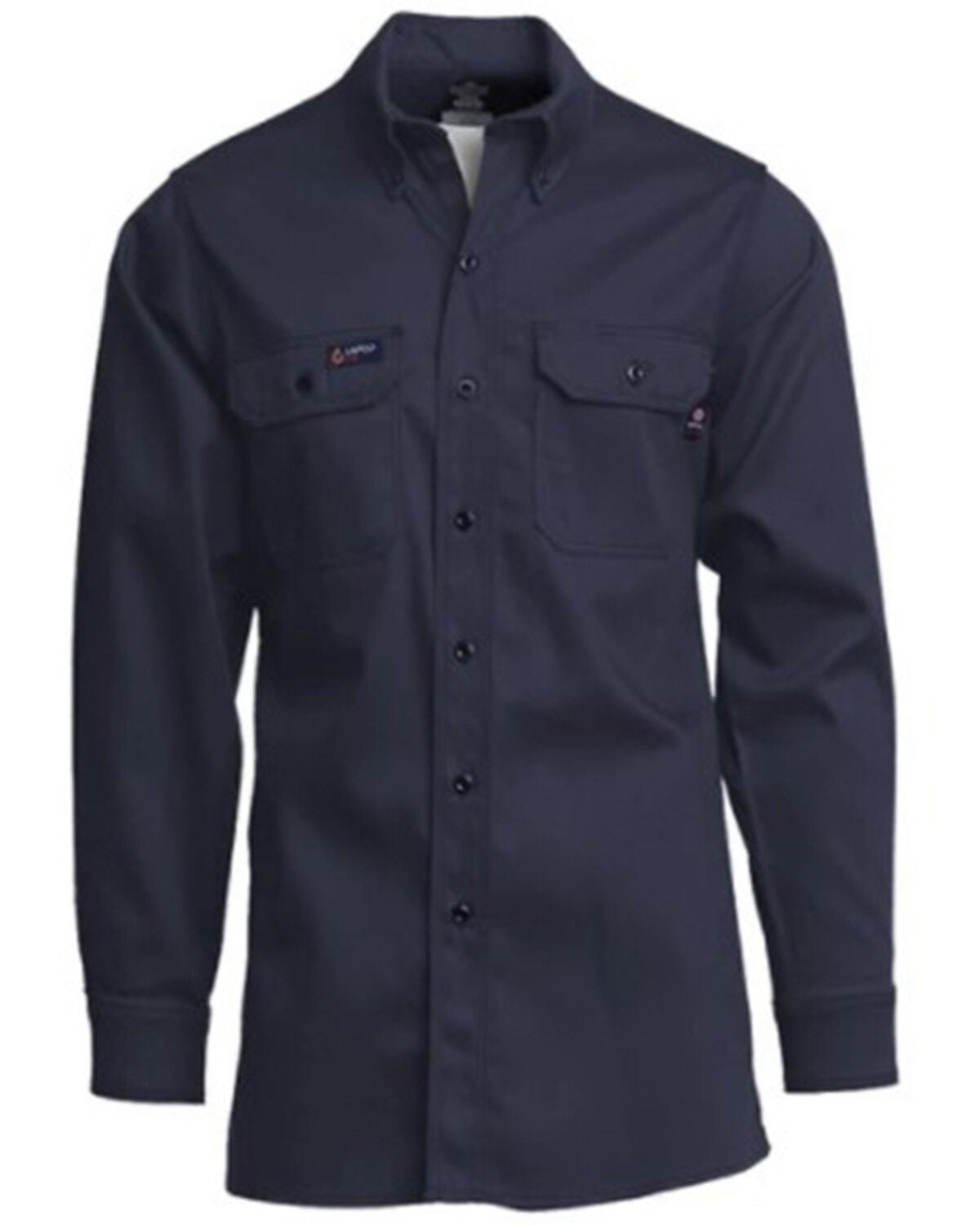 Lapco Men's FR Solid Long Sleeve Button-Down Work Shirt - Big, Navy, hi-res