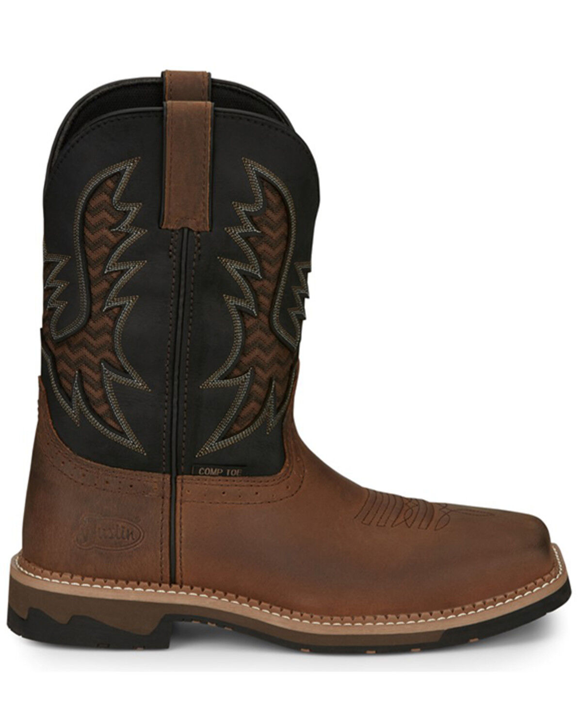 Image #2 - Justin Men's Stampede Bolt Pull On Western Work Boots - Nano Composite Toe, Brown, hi-res