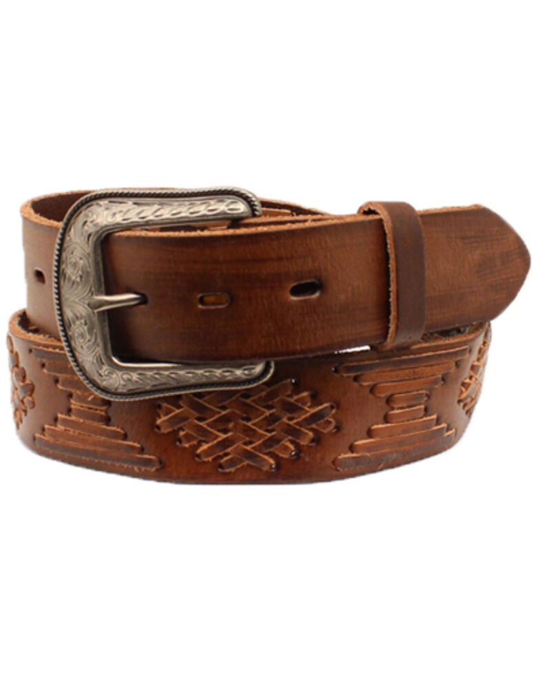 M & F Men's Brown Chevro Belt , Brown, hi-res