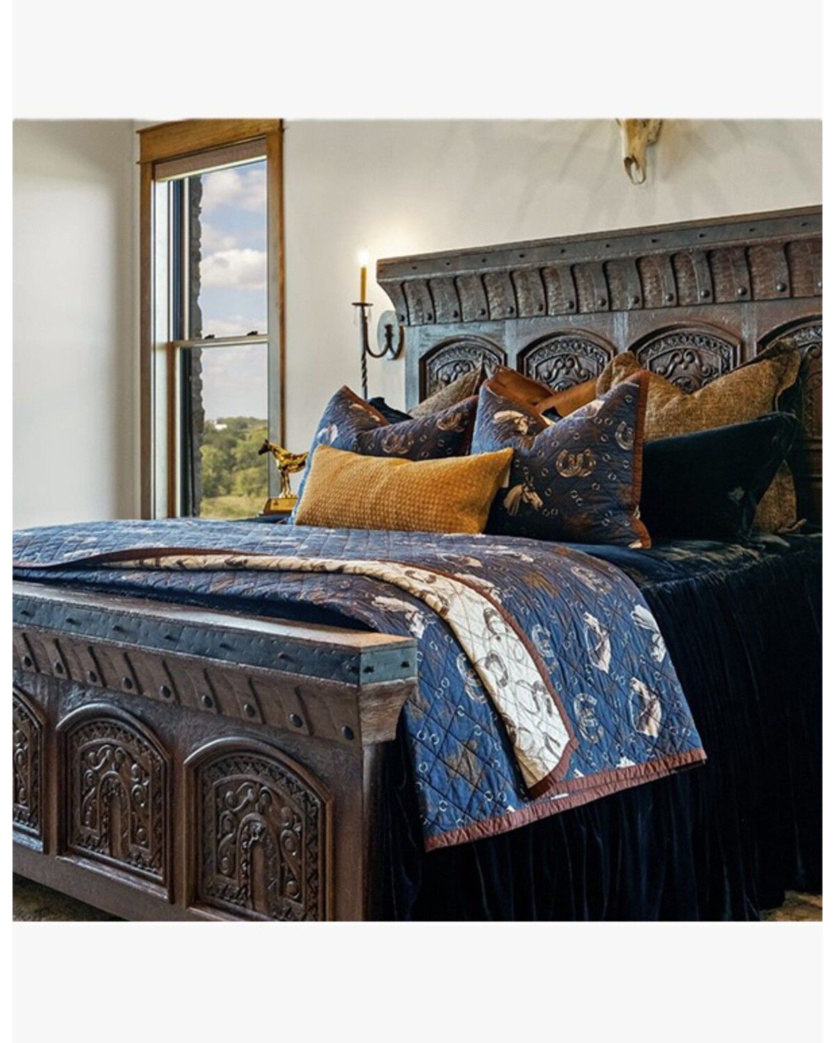 Image #1 - HiEnd Accents Saratoga Reversible Queen Size Quilt Set - 3 Piece, Navy, hi-res