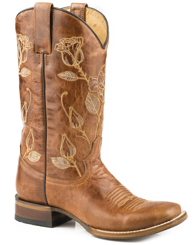 Roper Women's Desert Rose Embroidered Cowgirl Boots - Square Toe, Brown, hi-res
